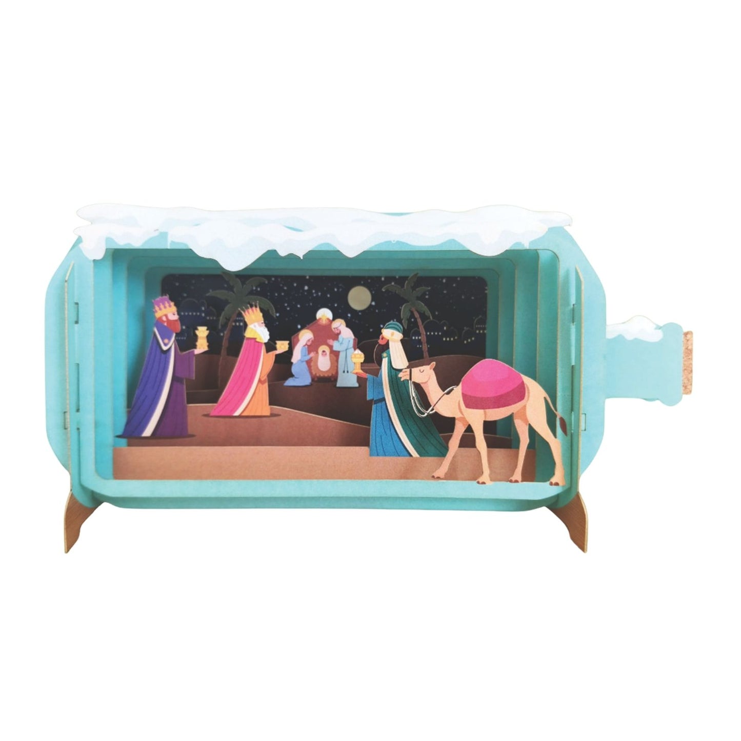 Message In A Bottle 3D Pop Up Christmas Card Religious Nativity Xmas Greeting
