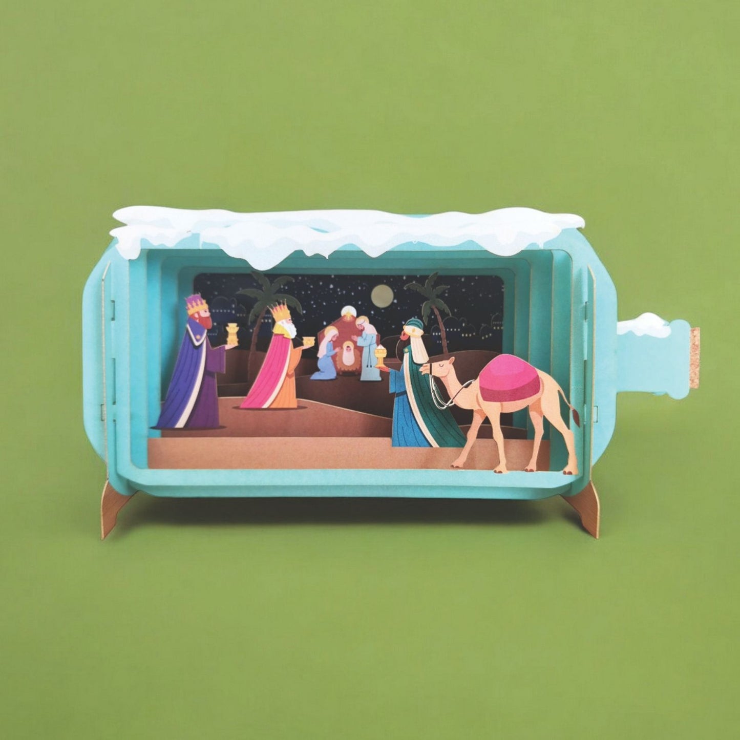 Message In A Bottle 3D Pop Up Christmas Card Religious Nativity Xmas Greeting
