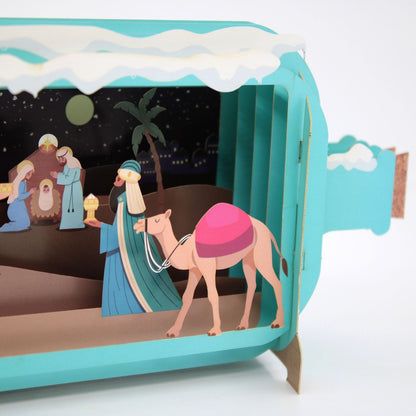 Message In A Bottle 3D Pop Up Christmas Card Religious Nativity Xmas Greeting