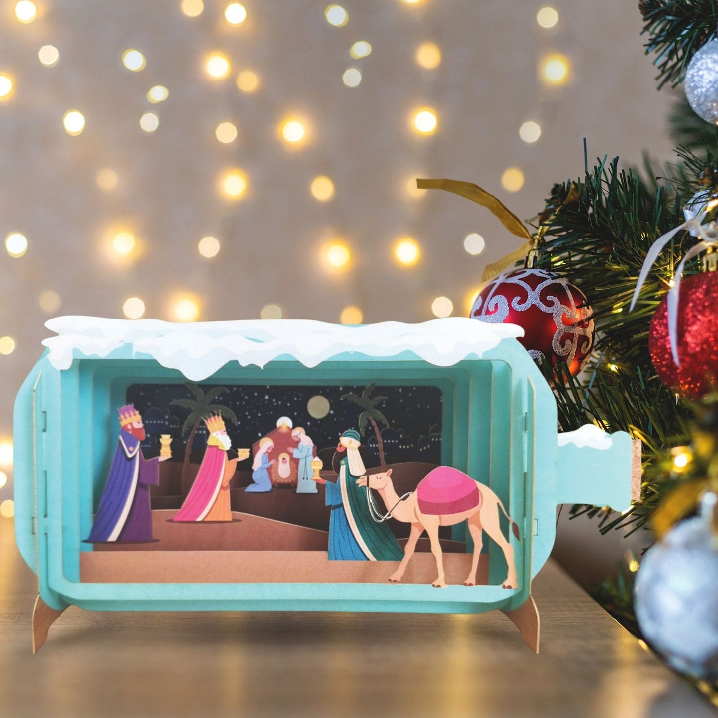 Message In A Bottle 3D Pop Up Christmas Card Religious Nativity Xmas Greeting