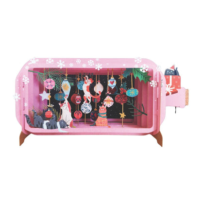 Message In A Bottle 3D Pop Up Christmas Card Cats & Baubles Xmas Greeting Cards