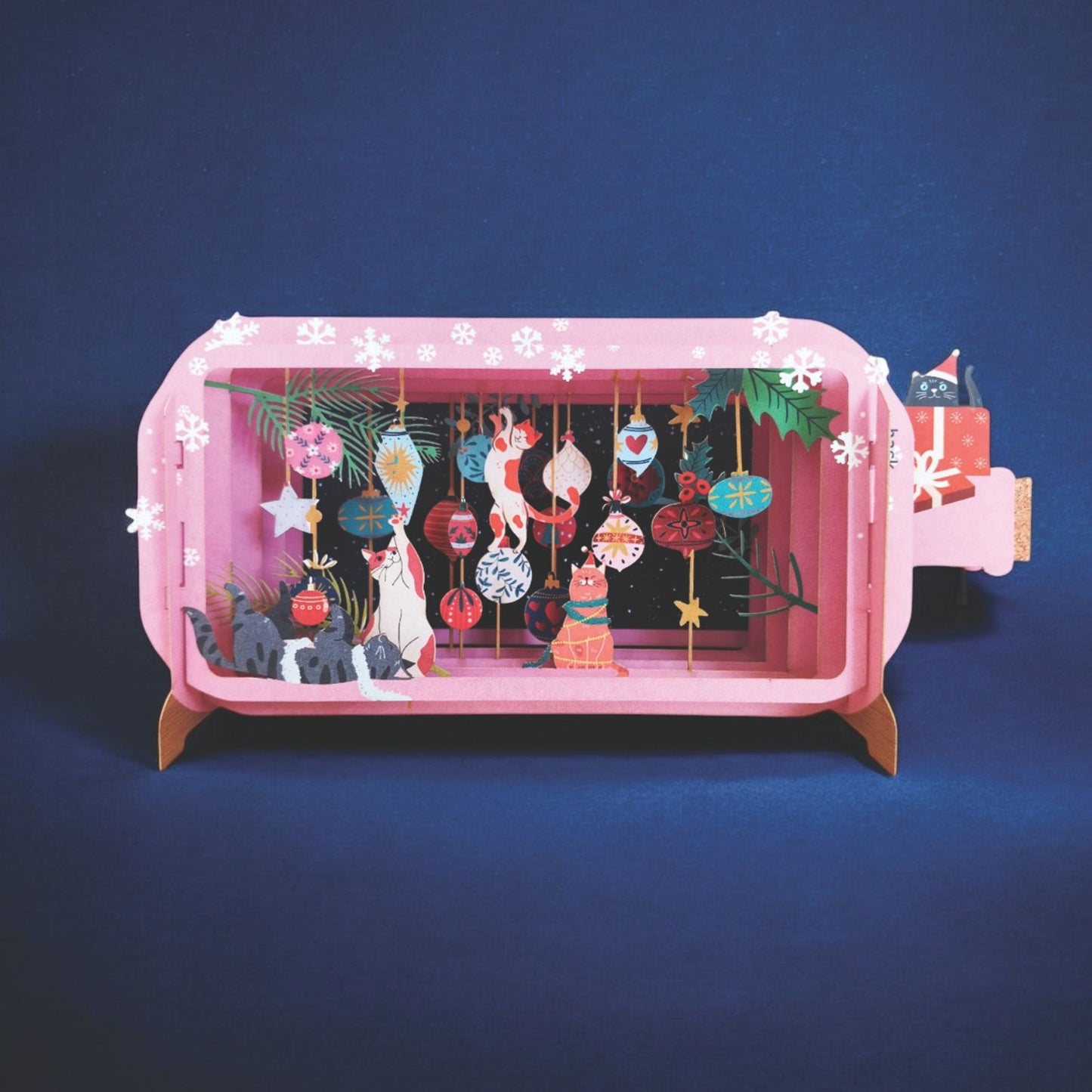 Message In A Bottle 3D Pop Up Christmas Card Cats & Baubles Xmas Greeting Cards