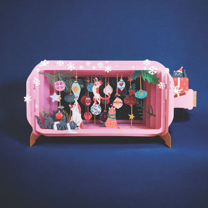 Message In A Bottle 3D Pop Up Christmas Card Cats & Baubles Xmas Greeting Cards