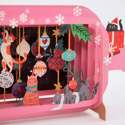 Message In A Bottle 3D Pop Up Christmas Card Cats & Baubles Xmas Greeting Cards
