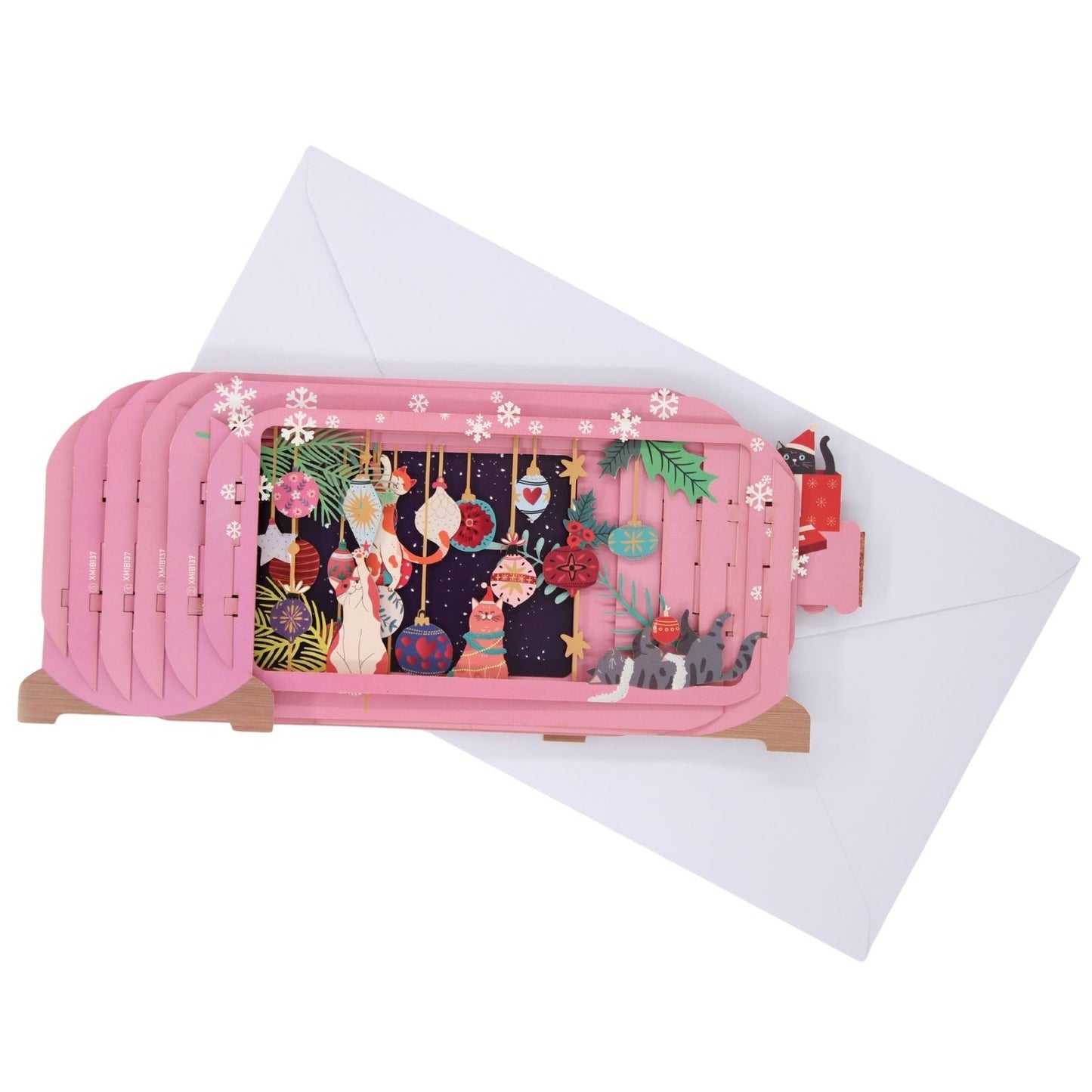 Message In A Bottle 3D Pop Up Christmas Card Cats & Baubles Xmas Greeting Cards