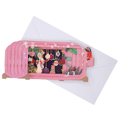 Message In A Bottle 3D Pop Up Christmas Card Cats & Baubles Xmas Greeting Cards
