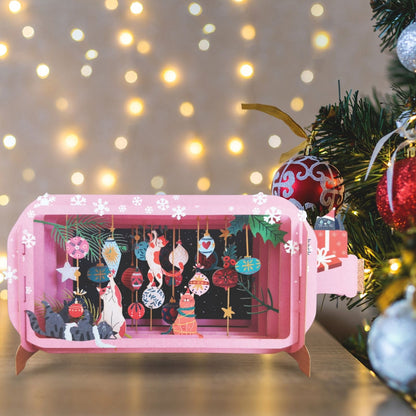 Message In A Bottle 3D Pop Up Christmas Card Cats & Baubles Xmas Greeting Cards