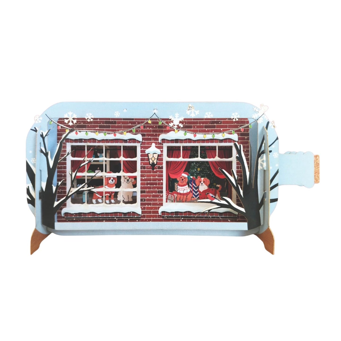 Message In A Bottle 3D Pop Up Christmas Card Festive Dogs At Window Xmas Cards
