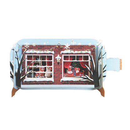 Message In A Bottle 3D Pop Up Christmas Card Festive Dogs At Window Xmas Cards