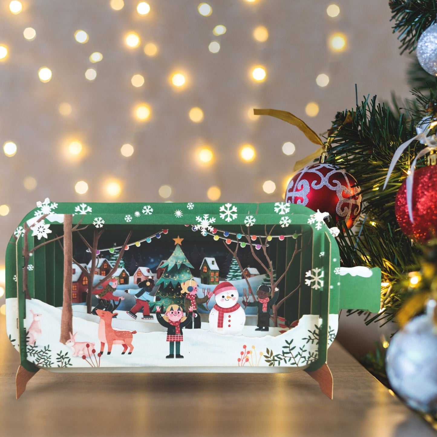 Message In A Bottle 3D Pop Up Christmas Card Children Playing Xmas Greeting Card