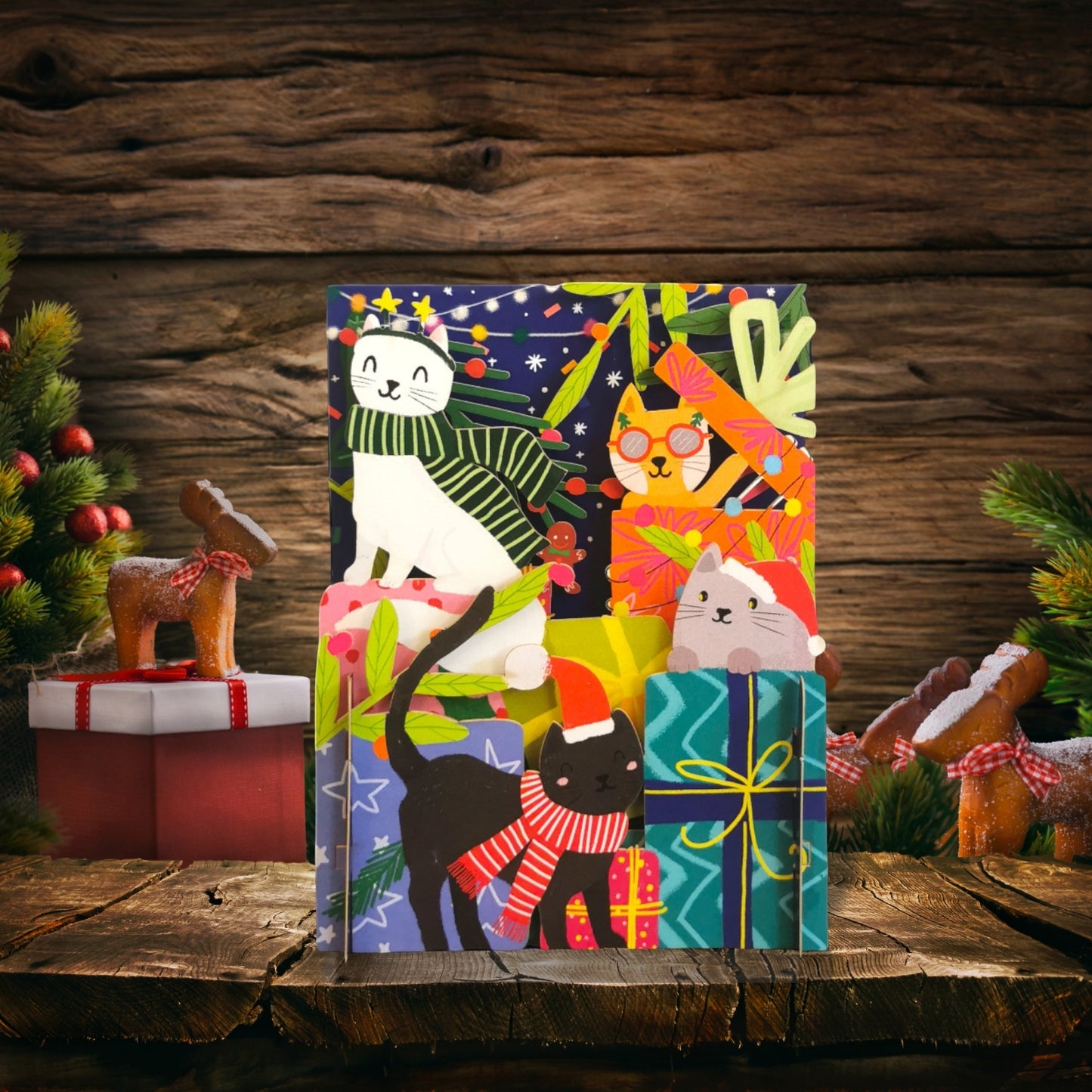 Alljoy 3D Xmas Cats Purrfectly Festive Pop Up Christmas Greeting Card