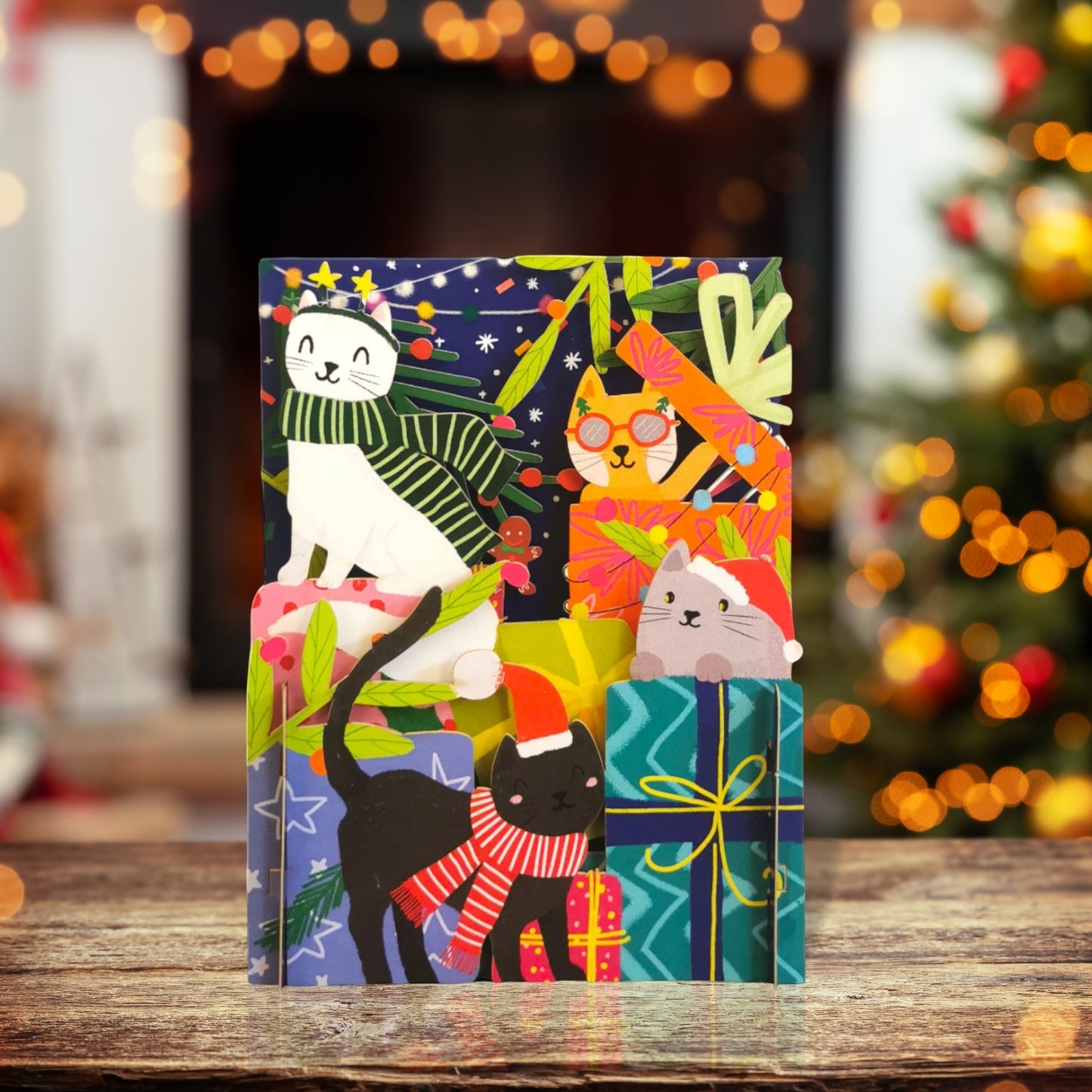Alljoy 3D Xmas Cats Purrfectly Festive Pop Up Christmas Greeting Card