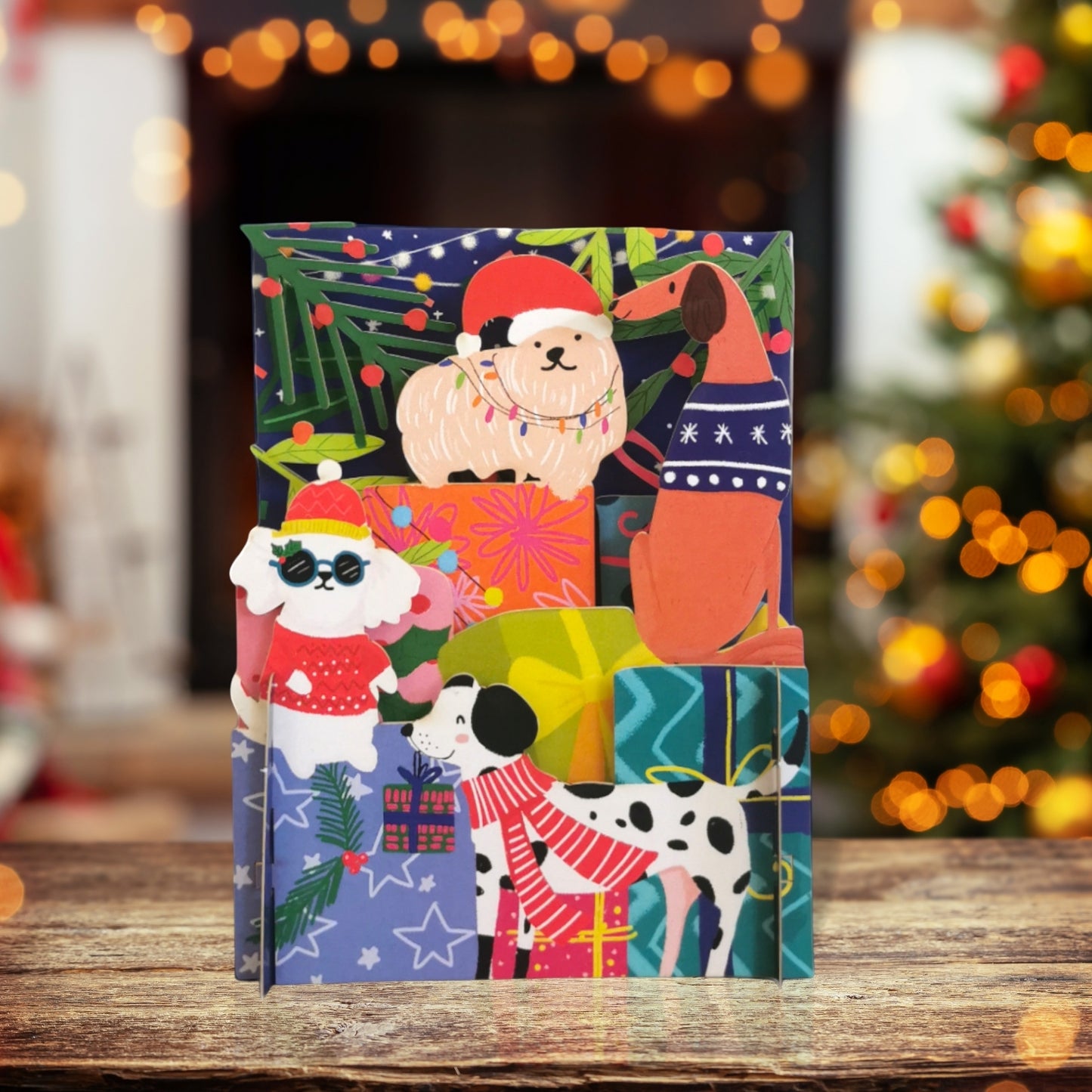 Alljoy 3D Xmas Festive Dogs Pop Up Christmas Greeting Card