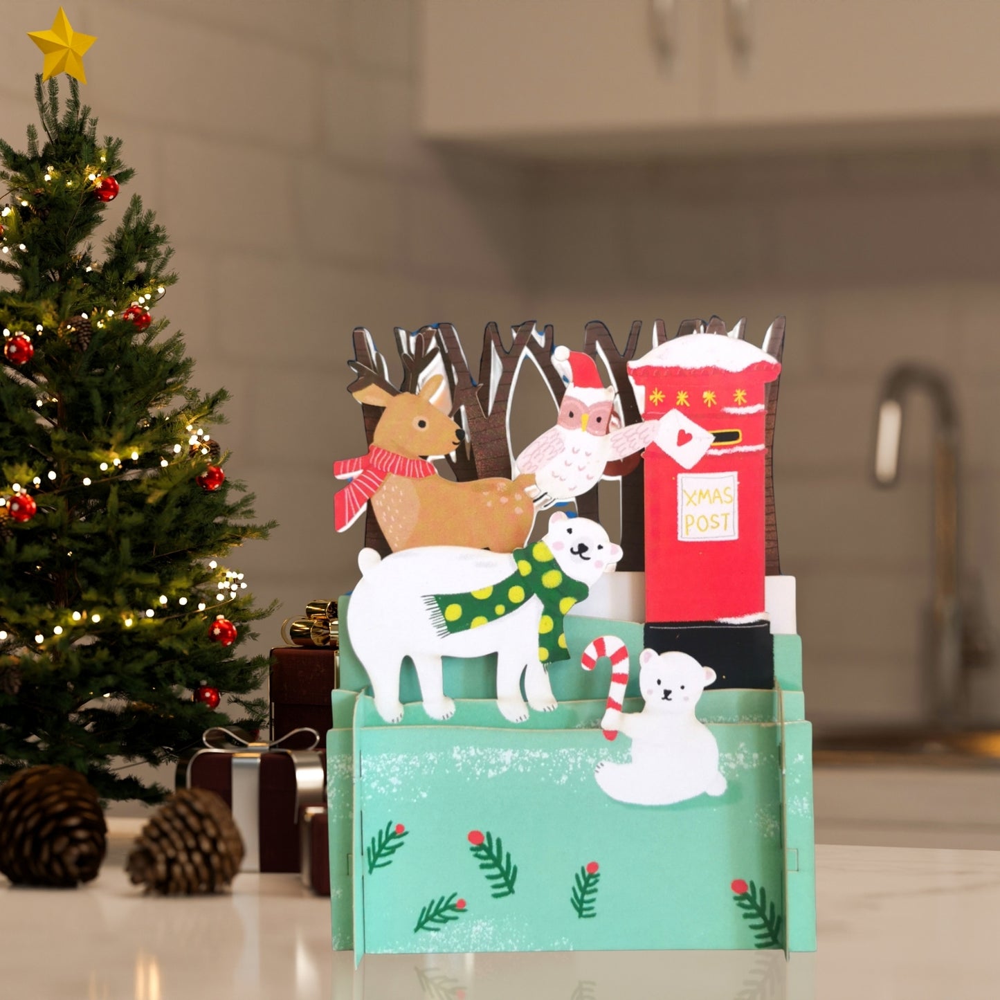 Alljoy 3D Animals Posting Cards Pop Up Christmas Greeting Card