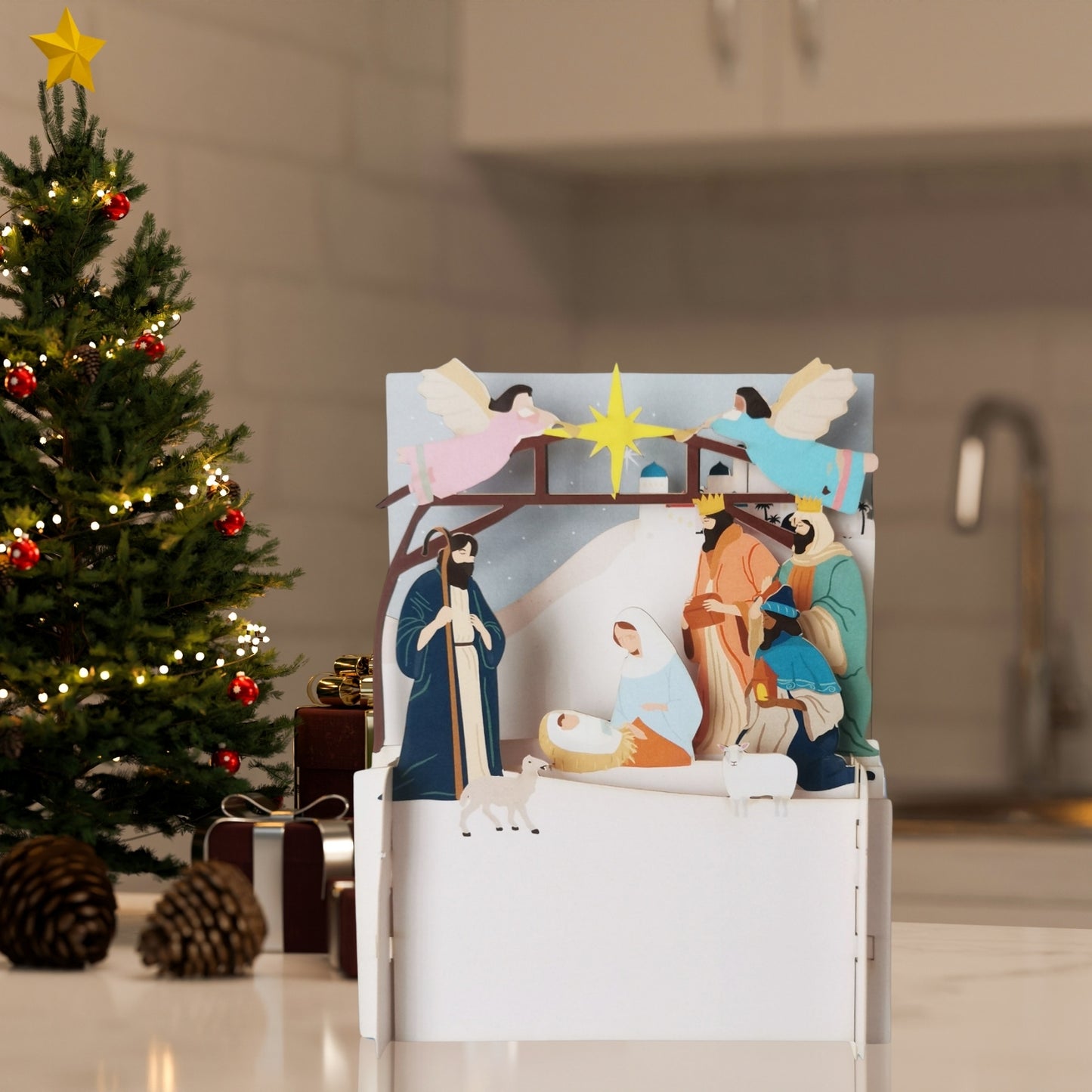 Alljoy 3D Religious Nativity Scene Pop Up Christmas Greeting Card
