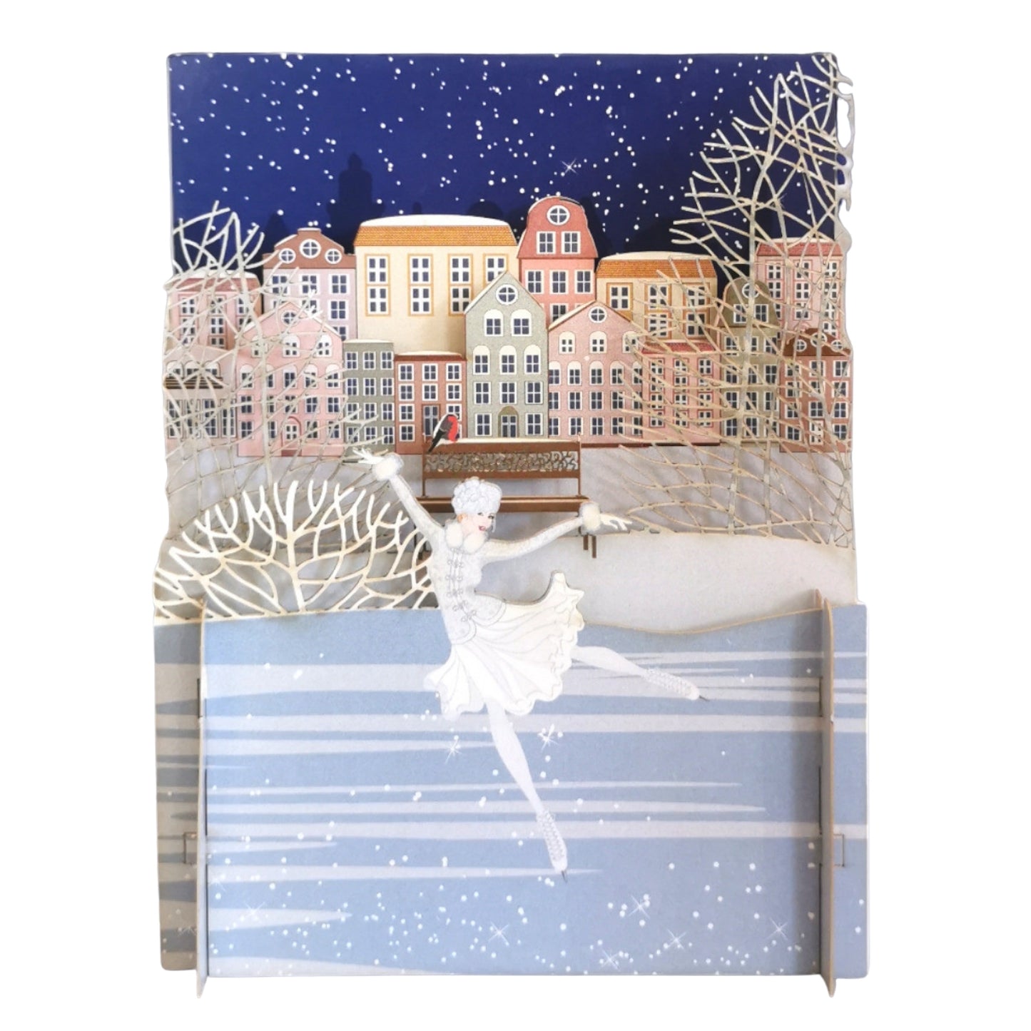 Alljoy 3D Lady Ice Skating Pop Up Christmas Greeting Card