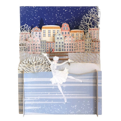 Alljoy 3D Lady Ice Skating Pop Up Christmas Greeting Card