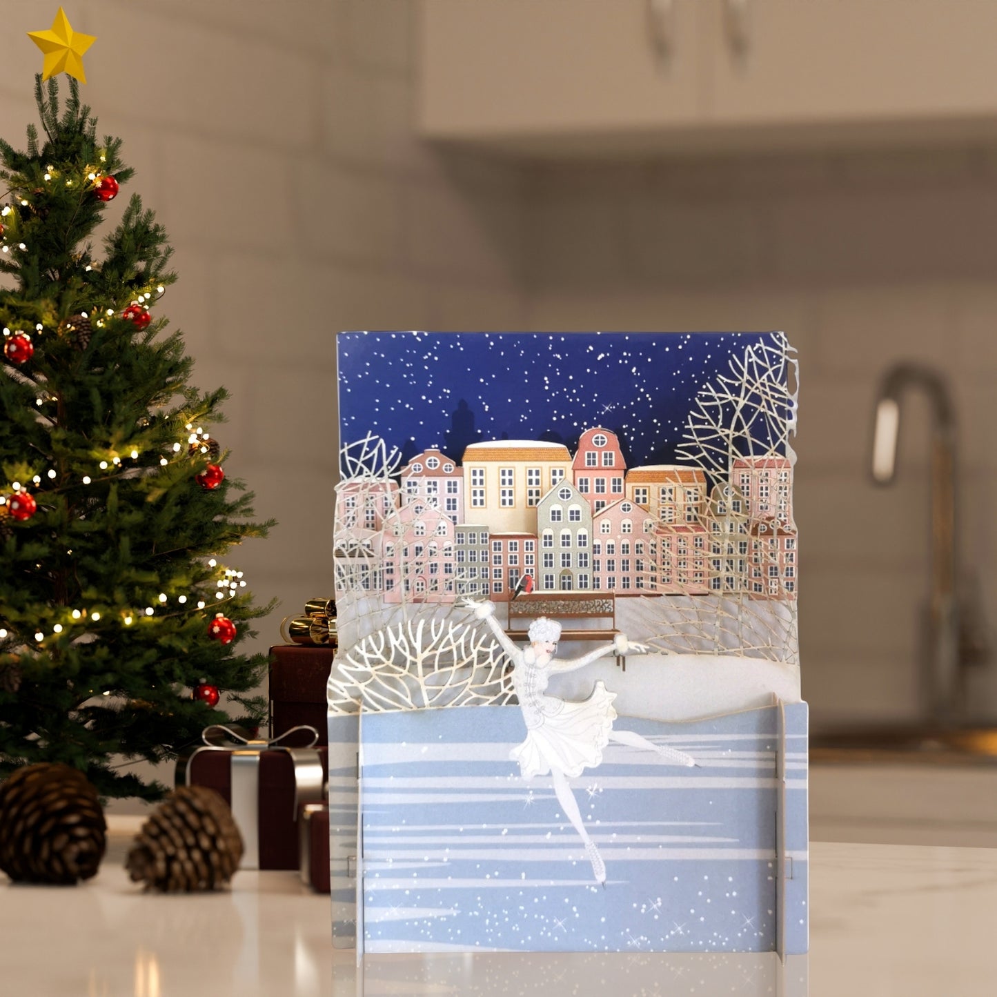Alljoy 3D Lady Ice Skating Pop Up Christmas Greeting Card
