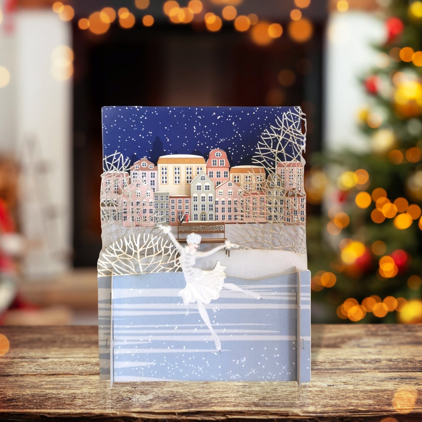 Alljoy 3D Lady Ice Skating Pop Up Christmas Greeting Card