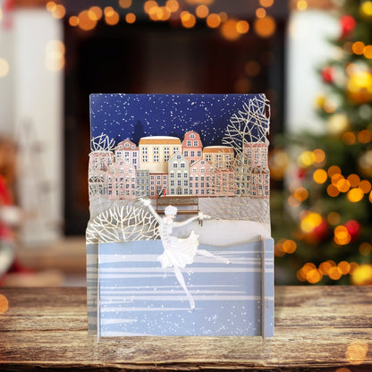 Alljoy 3D Lady Ice Skating Pop Up Christmas Greeting Card