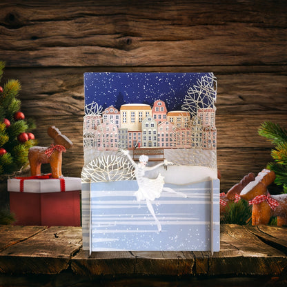 Alljoy 3D Lady Ice Skating Pop Up Christmas Greeting Card