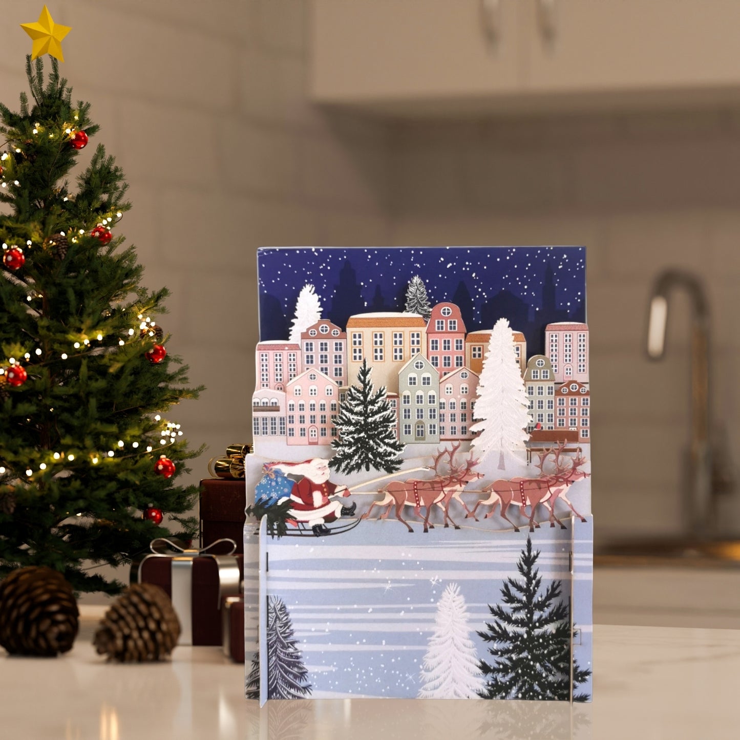 Alljoy 3D Santa's Sleigh & Reindeers Pop Up Christmas Greeting Card