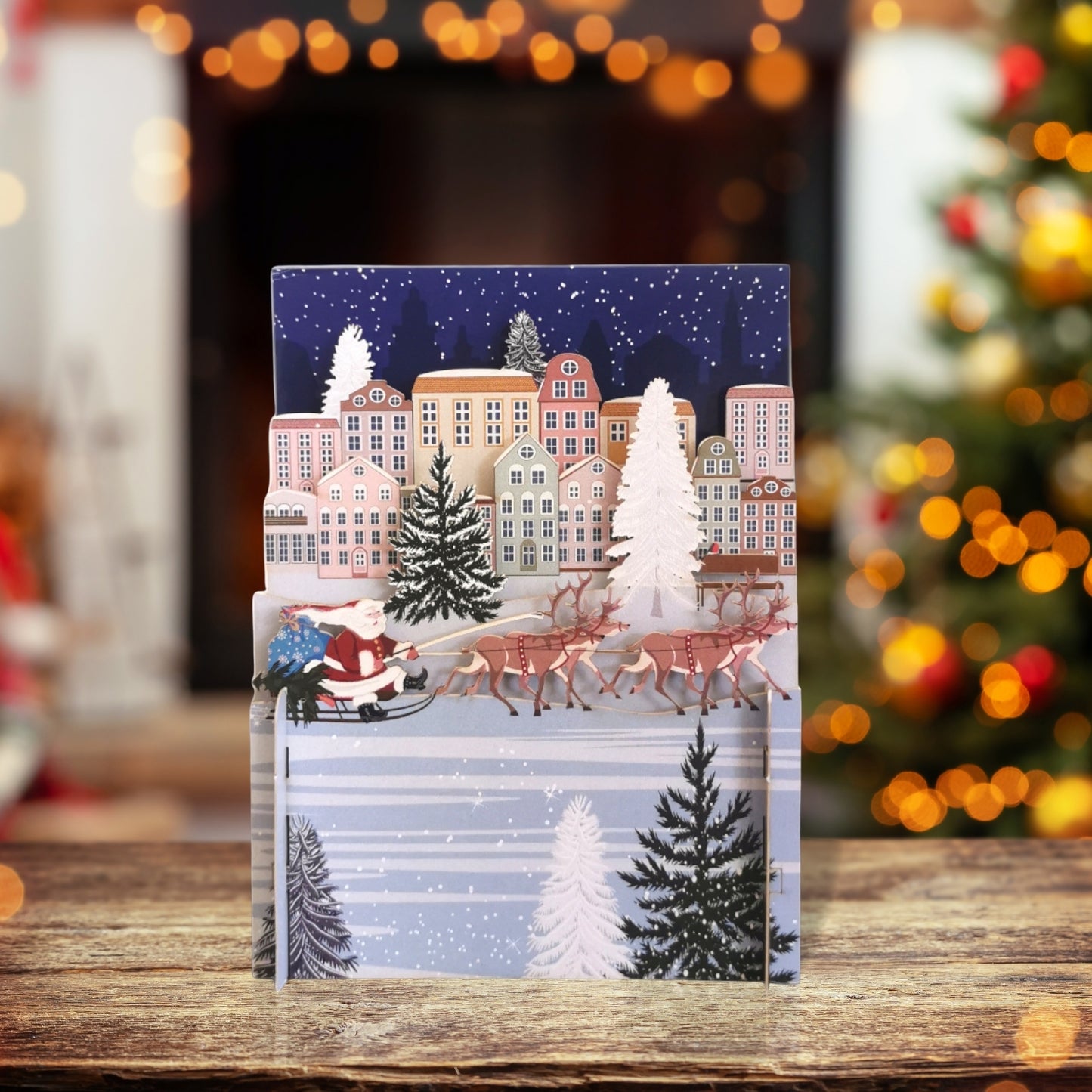 Alljoy 3D Santa's Sleigh & Reindeers Pop Up Christmas Greeting Card