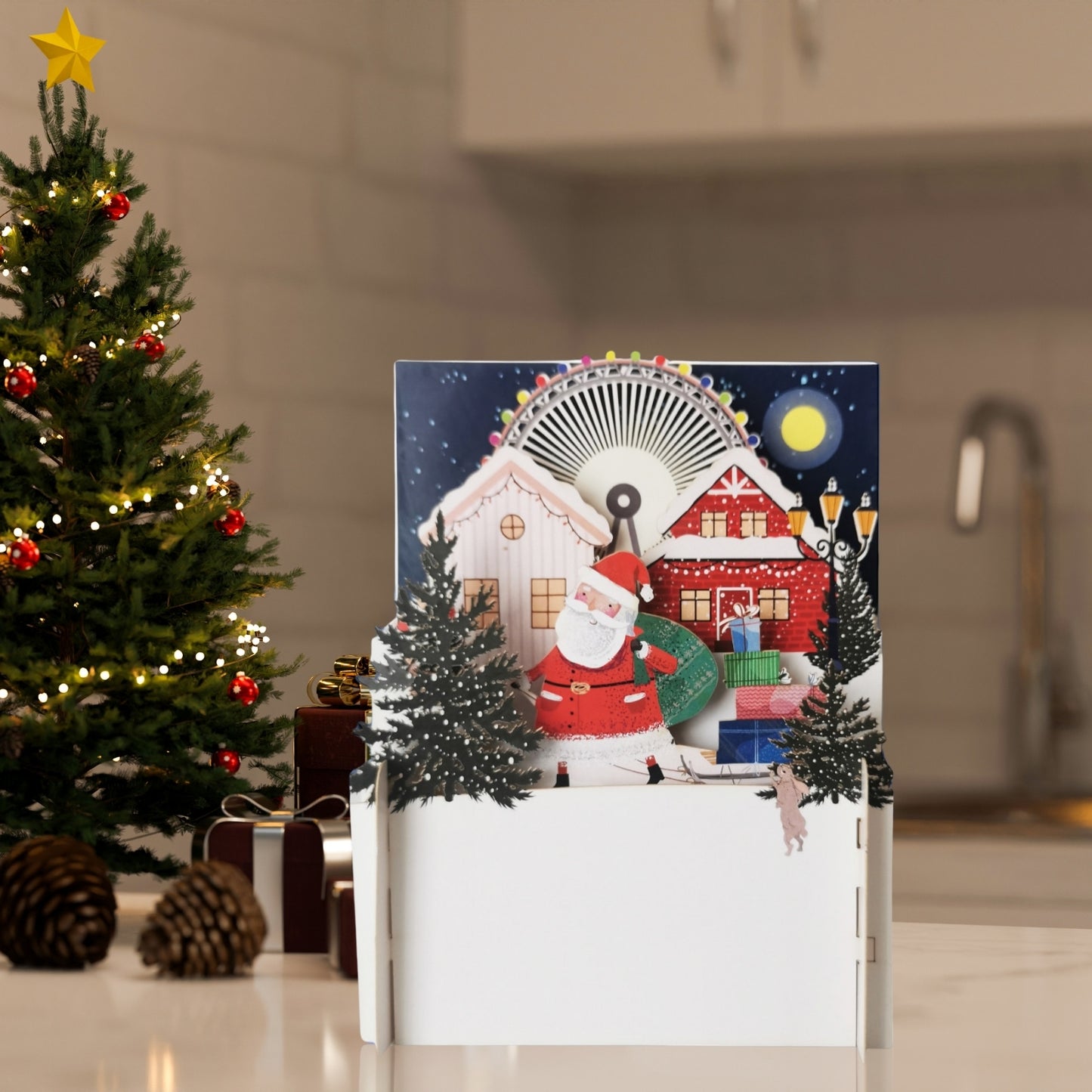 Alljoy 3D Christmas Eve Santa Pop Up Christmas Greeting Card