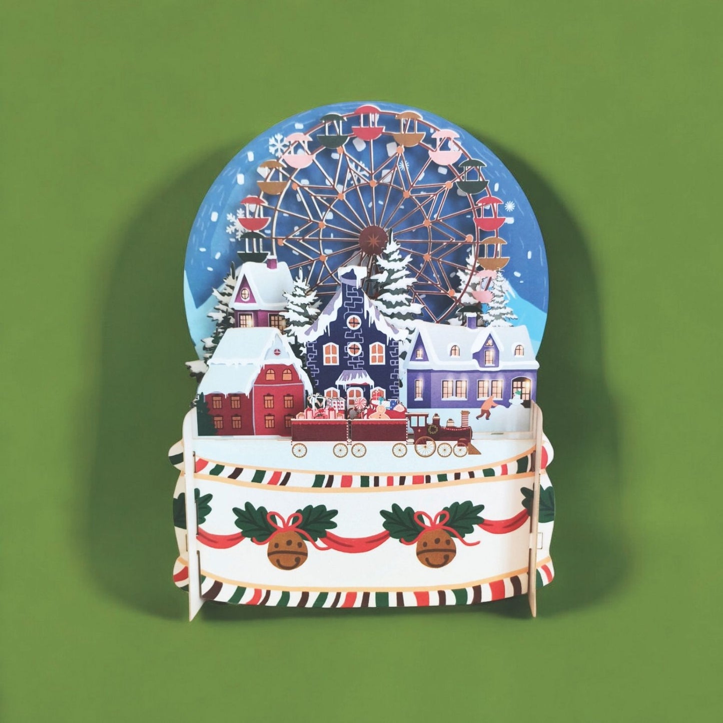 Pop Up 3D Christmas Card Winter Village Fair Freestanding Xmas Greeting Cards