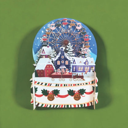 Pop Up 3D Christmas Card Winter Village Fair Freestanding Xmas Greeting Cards