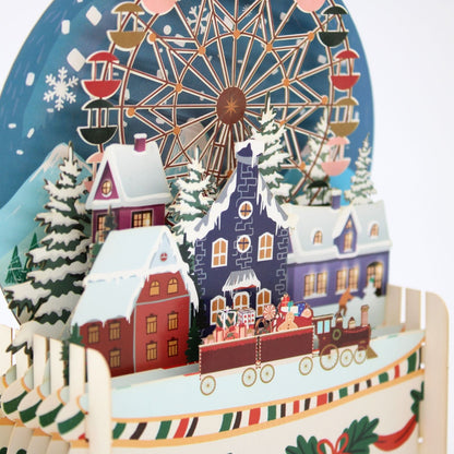 Pop Up 3D Christmas Card Winter Village Fair Freestanding Xmas Greeting Cards