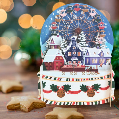 Pop Up 3D Christmas Card Winter Village Fair Freestanding Xmas Greeting Cards