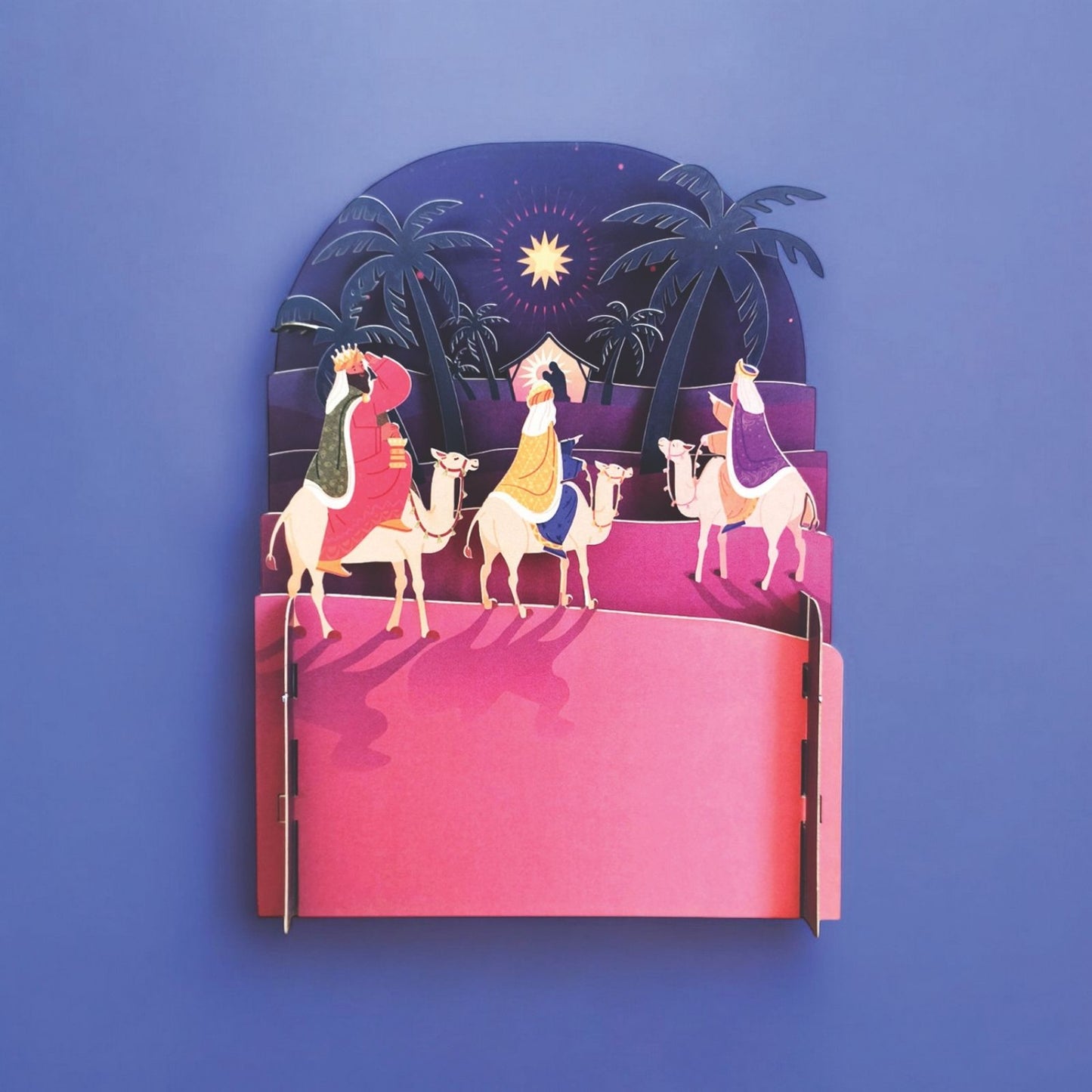Pop Up 3D Christmas Card Religious Three Kings Freestanding Xmas Greeting Cards