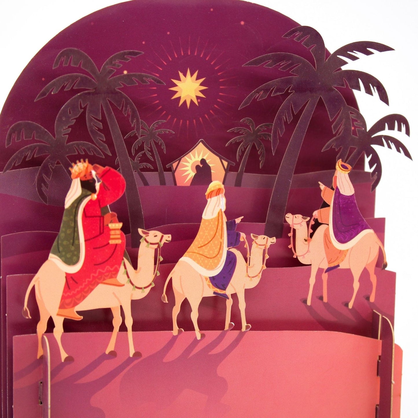 Pop Up 3D Christmas Card Religious Three Kings Freestanding Xmas Greeting Cards