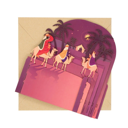 Pop Up 3D Christmas Card Religious Three Kings Freestanding Xmas Greeting Cards