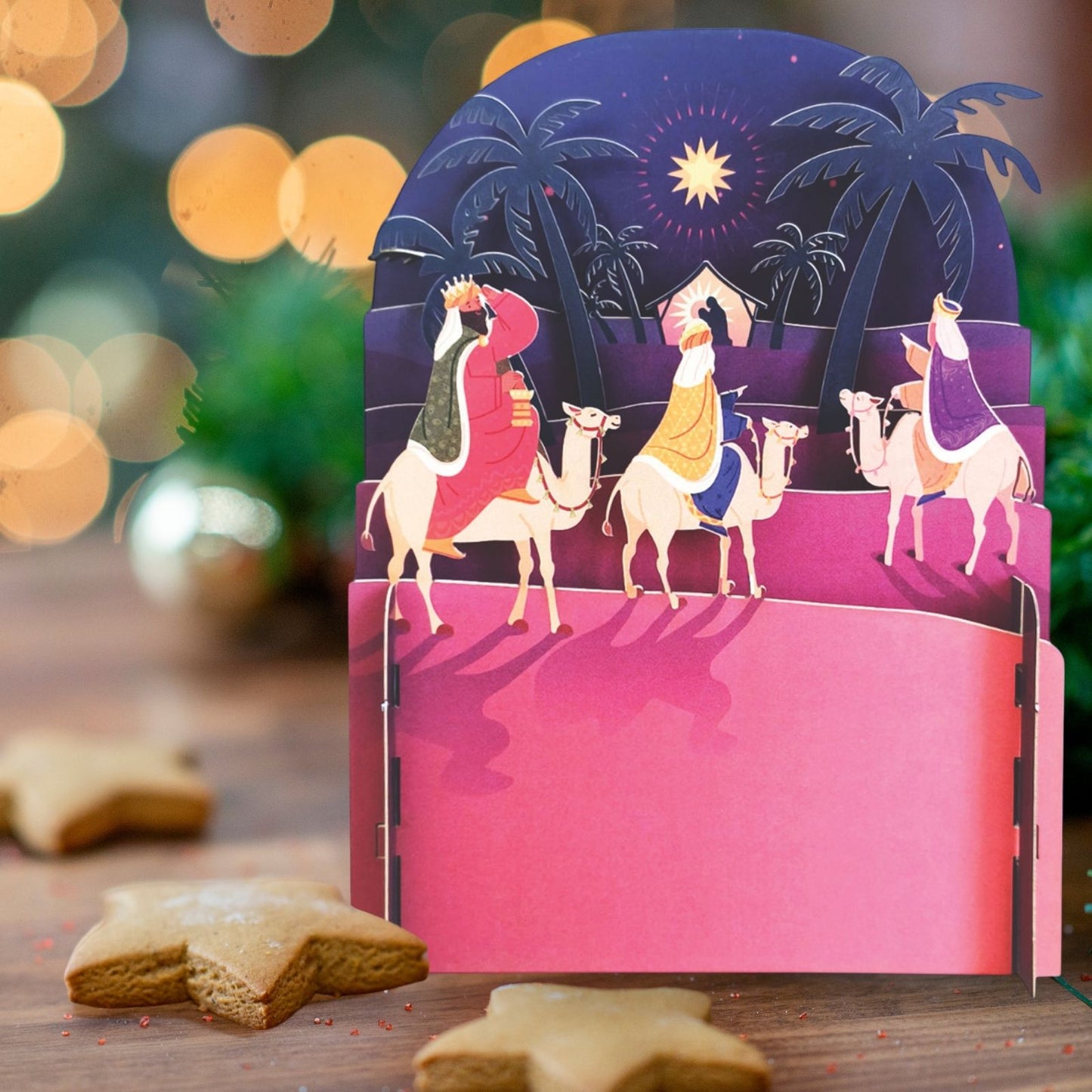 Pop Up 3D Christmas Card Religious Three Kings Freestanding Xmas Greeting Cards