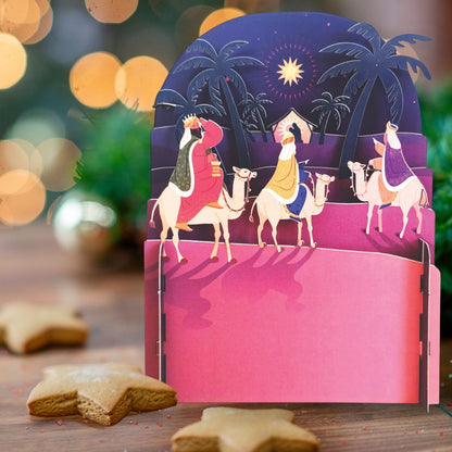 Pop Up 3D Christmas Card Religious Three Kings Freestanding Xmas Greeting Cards