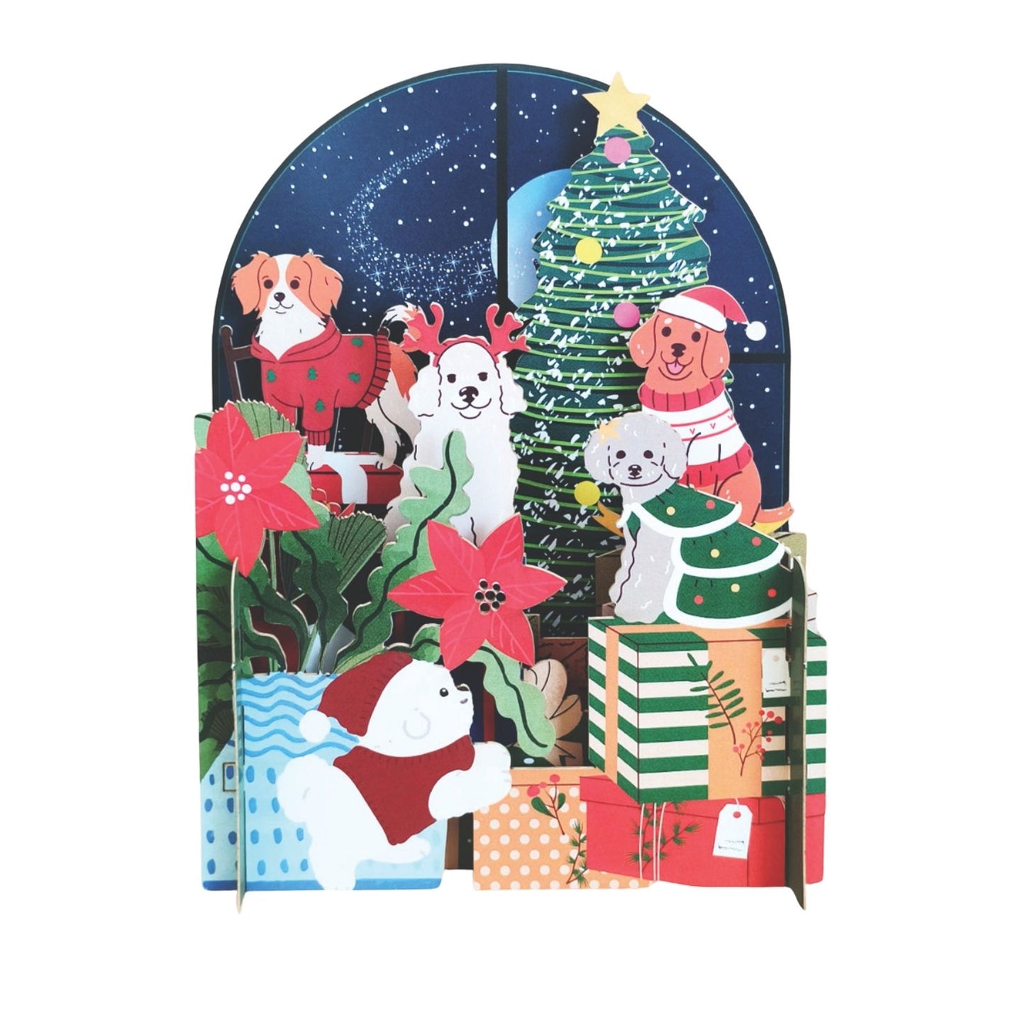 Pop Up 3D Christmas Card Festive Dressed Dogs Freestanding Xmas Greeting Cards