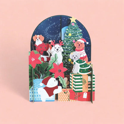 Pop Up 3D Christmas Card Festive Dressed Dogs Freestanding Xmas Greeting Cards