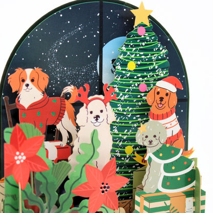 Pop Up 3D Christmas Card Festive Dressed Dogs Freestanding Xmas Greeting Cards
