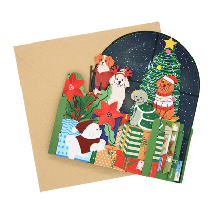 Pop Up 3D Christmas Card Festive Dressed Dogs Freestanding Xmas Greeting Cards