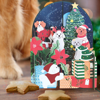 Pop Up 3D Christmas Card Festive Dressed Dogs Freestanding Xmas Greeting Cards