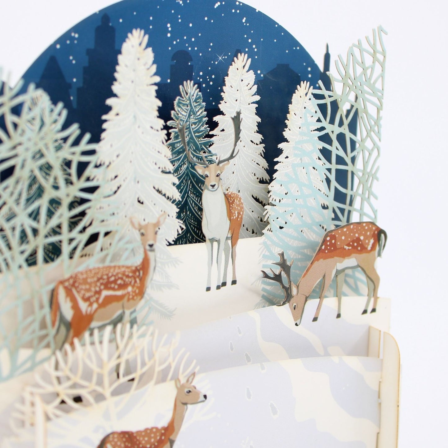 Pop Up 3D Christmas Card Snowy Winter Deer Freestanding Xmas Greeting Cards