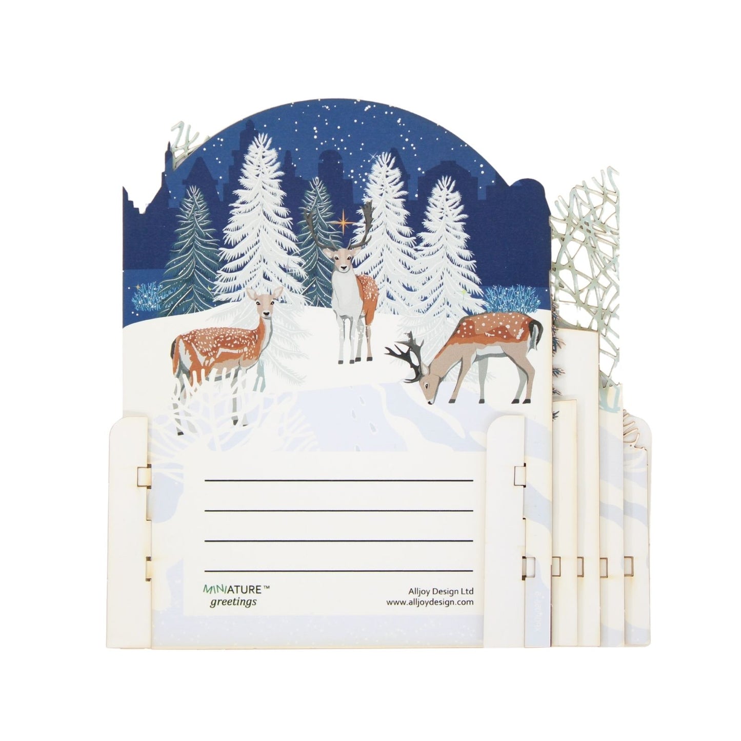 Pop Up 3D Christmas Card Snowy Winter Deer Freestanding Xmas Greeting Cards