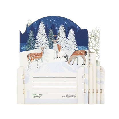 Pop Up 3D Christmas Card Snowy Winter Deer Freestanding Xmas Greeting Cards