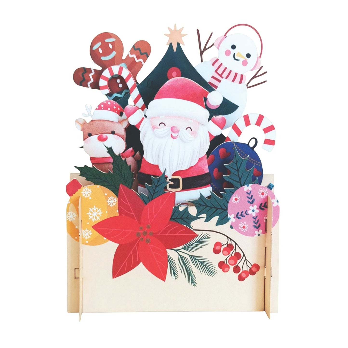 Pop Up 3D Christmas Card Cute Santa & Friends Freestanding Xmas Greeting Cards