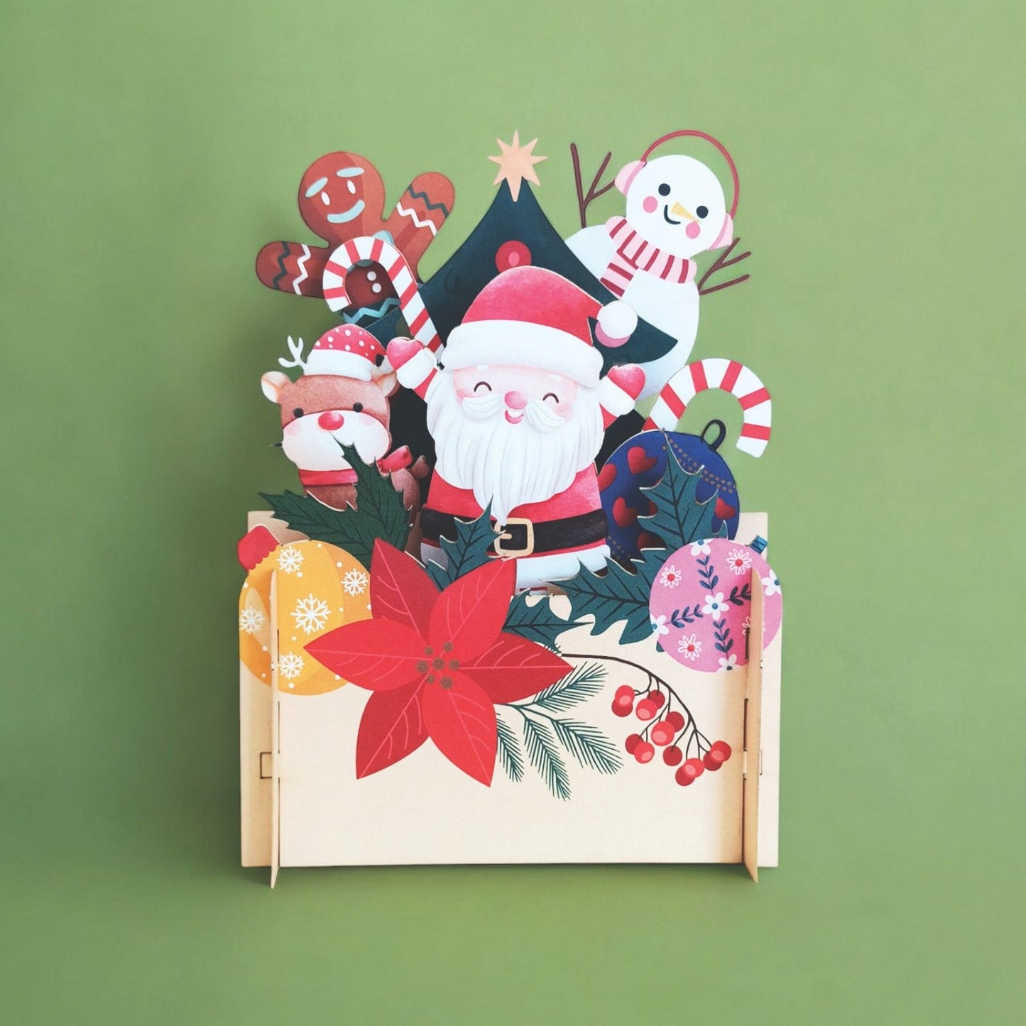 Pop Up 3D Christmas Card Cute Santa & Friends Freestanding Xmas Greeting Cards