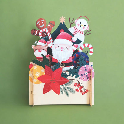 Pop Up 3D Christmas Card Cute Santa & Friends Freestanding Xmas Greeting Cards