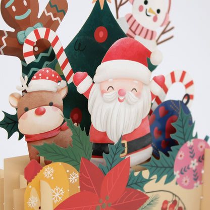 Pop Up 3D Christmas Card Cute Santa & Friends Freestanding Xmas Greeting Cards