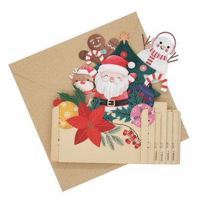 Pop Up 3D Christmas Card Cute Santa & Friends Freestanding Xmas Greeting Cards